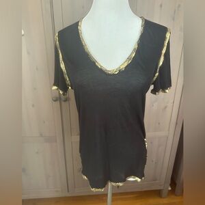 Zadig & Voltaire Black Tee with Gold Trim , size M
